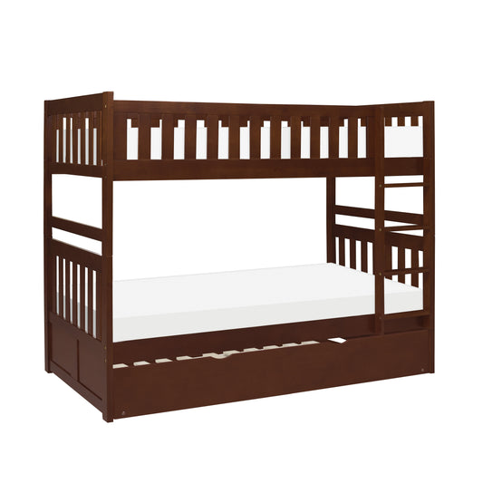 Homelegance Rowe Twin Twin Bunk Bed with Twin Trundle Dark Cherry B2013DC-1-R