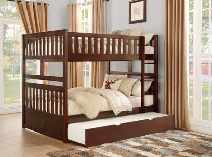 Homelegance Rowe Full/Full Bunk Bed with Twin Trundle Dark Cherry B2013FFDC-1-R