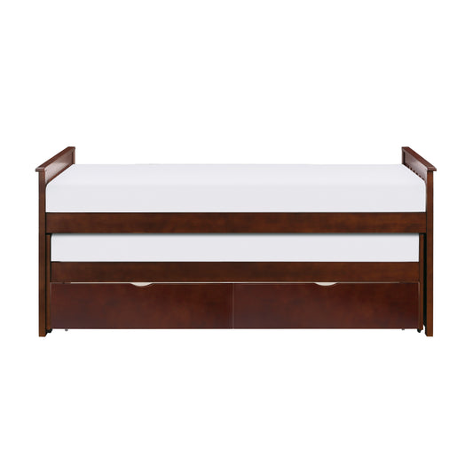 Homelegance Twin Twin Bed with Storage Boxes Dark Cherry Finish B2013RTDC-1T