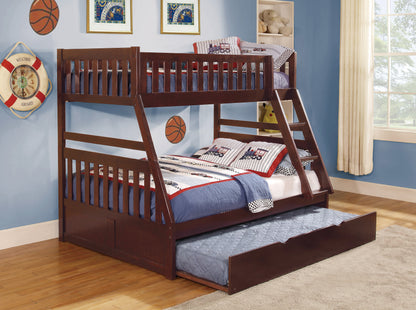 Homelegance Rowe Twin Full Bunk Bed with Twin Trundle Dark Cherry B2013TFDC-1-R