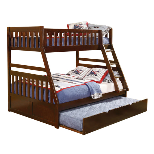 Homelegance Rowe Twin Full Bunk Bed with Twin Trundle Dark Cherry B2013TFDC-1-R