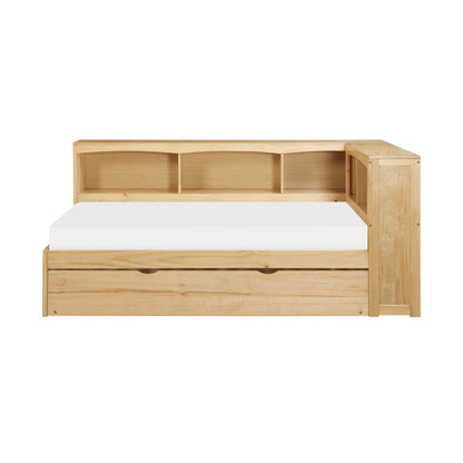 Homelegance Twin Bookcase Corner Bed with Twin Trundle Natural Pine B2043BC-1BCR
