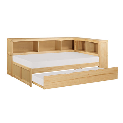 Homelegance Twin Bookcase Corner Bed with Twin Trundle Natural Pine B2043BC-1BCR