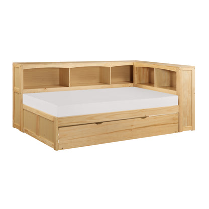 Homelegance Twin Bookcase Corner Bed with Twin Trundle Natural Pine B2043BC-1BCR