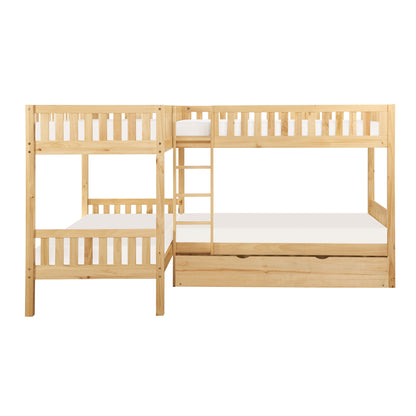Homelegance Bartly Corner Bunk Bed with Twin Trundle Natural Pine B2043CN-1R