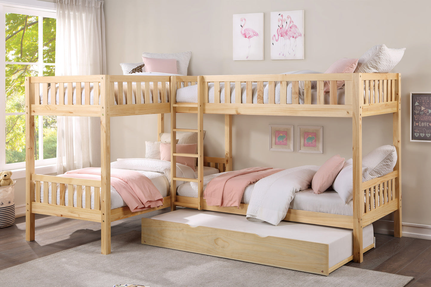 Homelegance Bartly Corner Bunk Bed with Twin Trundle Natural Pine B2043CN-1R