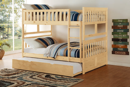 Homelegance Bartly Full/Full Bunk Bed with Twin Trundle Natural Pine Finish B2043FF-1-R