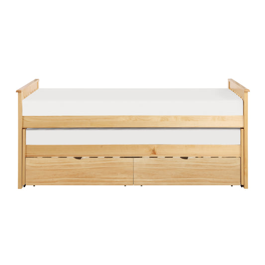 Homelegance Twin Twin Bed with Storage Boxes Natural Pine Finish B2043RT-1T