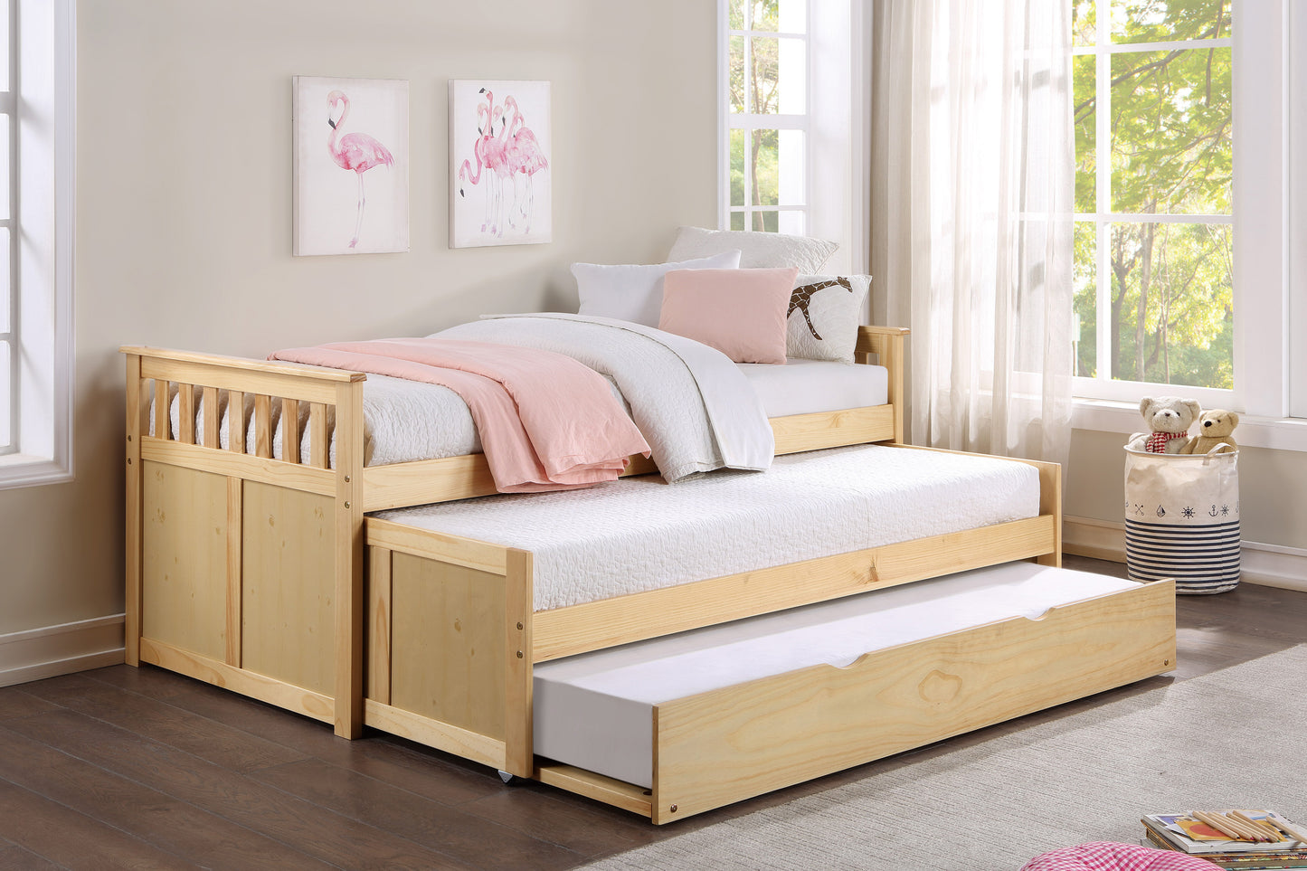 Homelegance Bartly Twin Twin Bed with Twin Trundle Natural Pine Finish B2043RT-1R