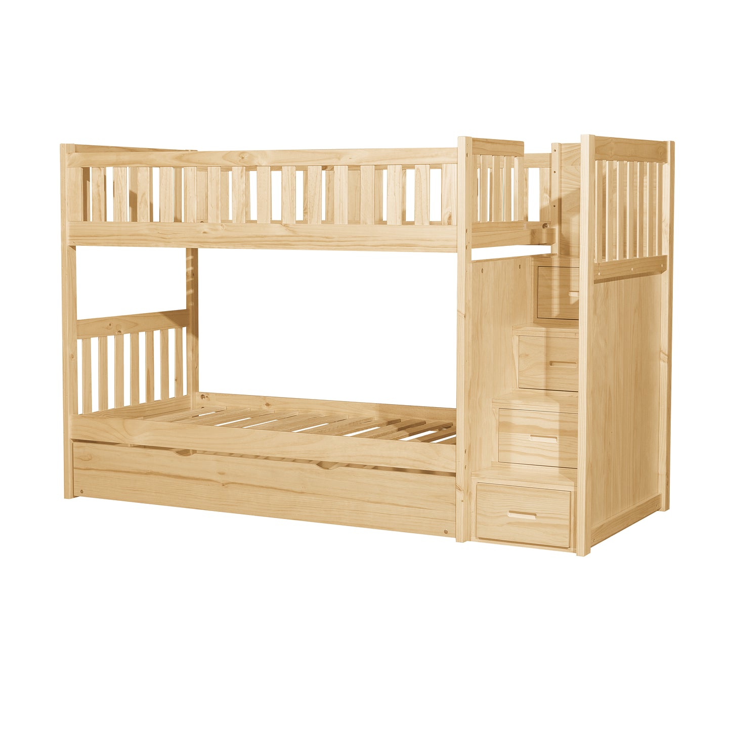 Homelegance Bartly Twin Twin Step Bunk Bed with Twin Trundle Natural Pine B2043SB-1-R