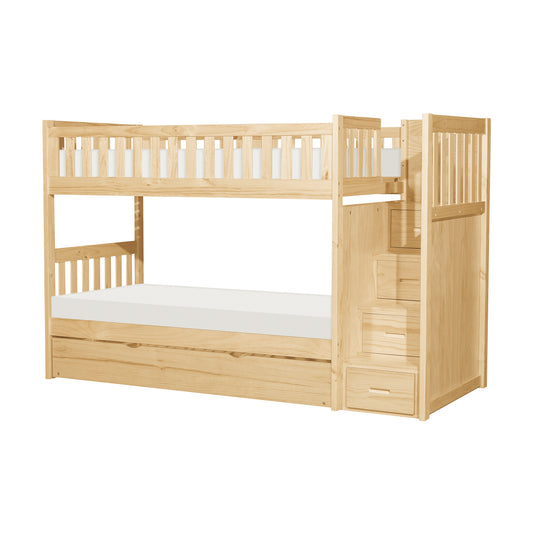 Homelegance Bartly Twin Twin Step Bunk Bed with Twin Trundle Natural Pine B2043SB-1-R