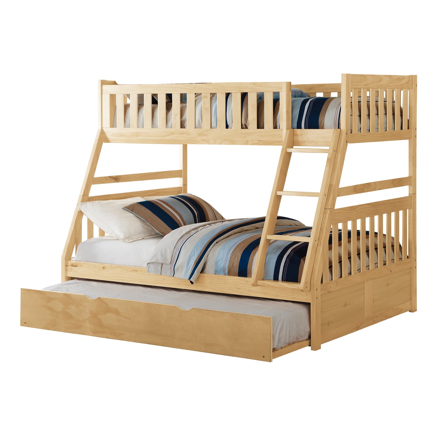 Homelegance Bartly Twin Full Bunk Bed with Twin Trundle Natural Pine B2043TF-1-R