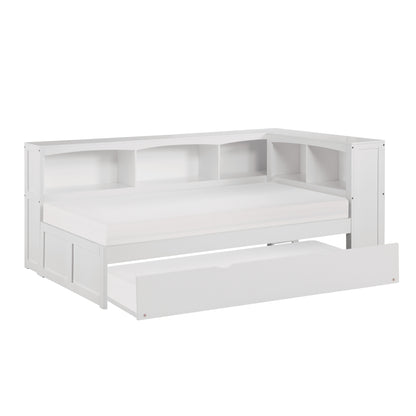 Homelegance Twin Bookcase Corner Bed with Twin Trundle in Chic White B2053BCW-1BCR