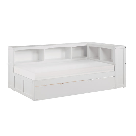 Homelegance Twin Bookcase Corner Bed with Twin Trundle in Chic White B2053BCW-1BCR