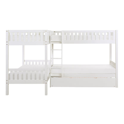 Homelegance Corner Bunk Bed with Twin Trundle in Crisp White B2053CNW-1R