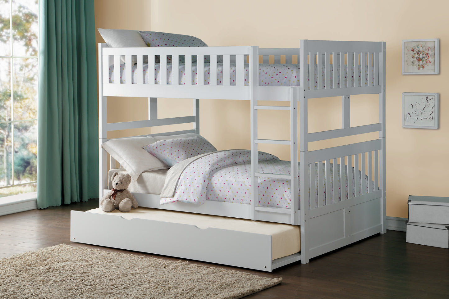 Homelegance Galen Full/Full Bunk Bed with Twin Trundle in White B2053FFW-1-R