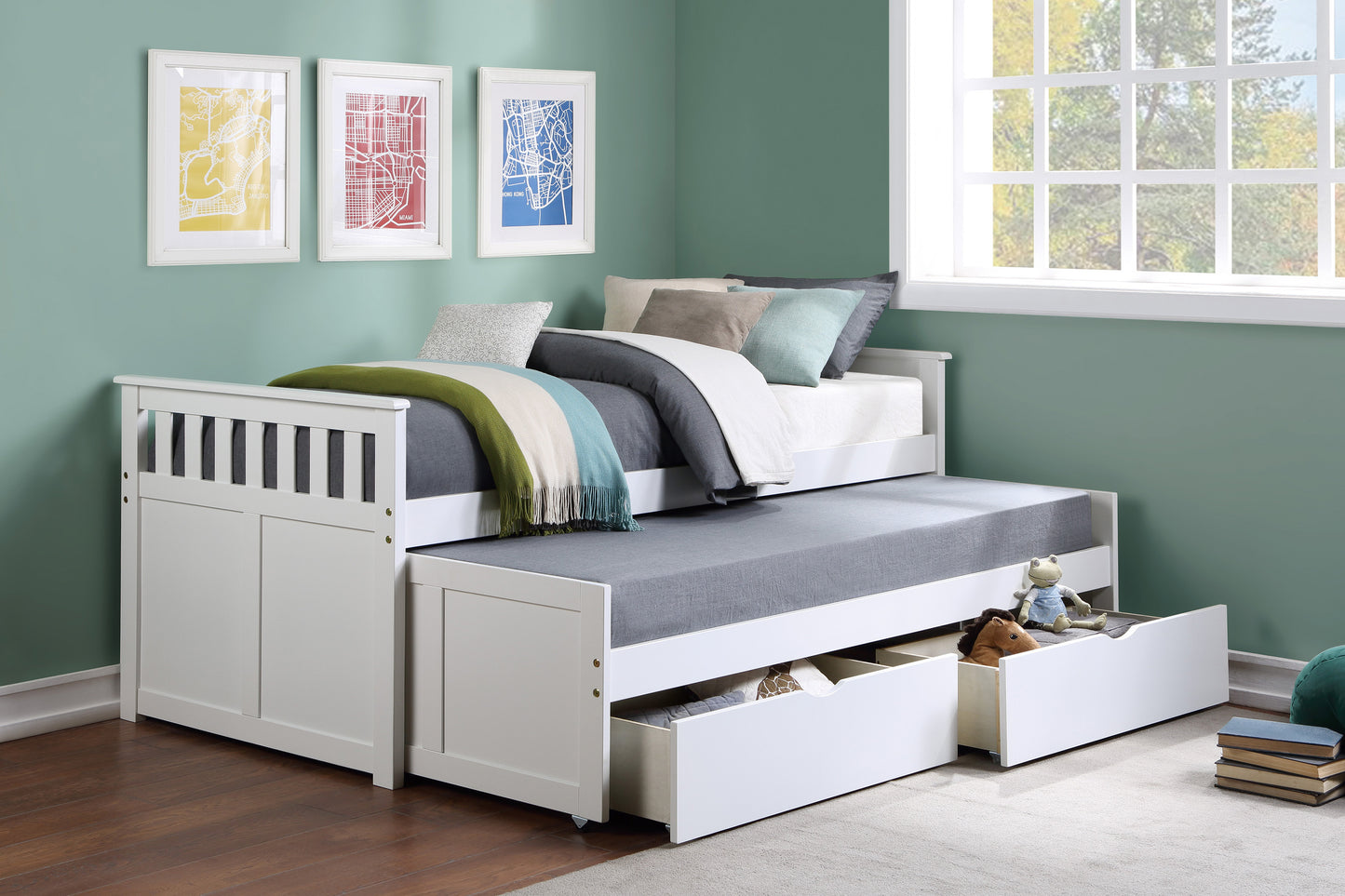 Homelegance Twin Twin Bed with Storage Boxes White Galen B2053RTW-1T