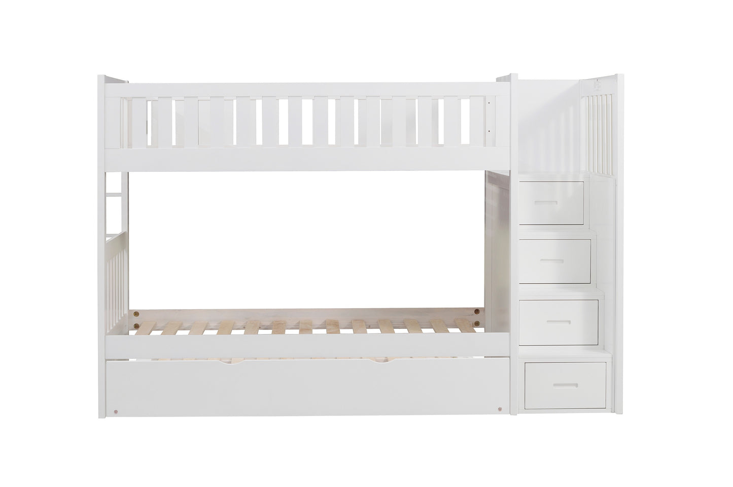 Homelegance Twin Twin Step Bunk Bed with Twin Trundle in Sleek White B2053SBW-1-R