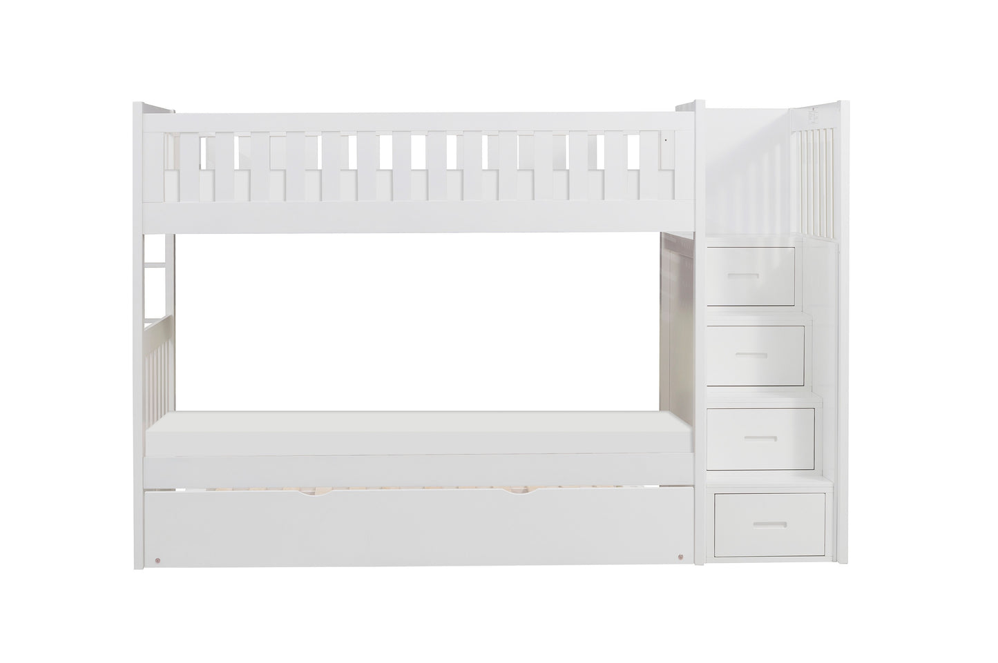 Homelegance Twin Twin Step Bunk Bed with Twin Trundle in Sleek White B2053SBW-1-R
