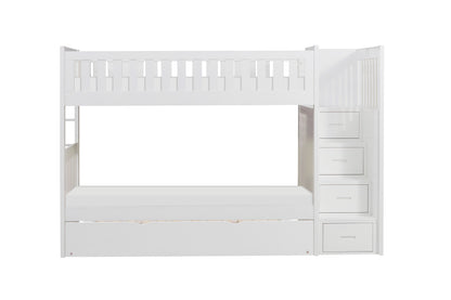 Homelegance Twin Twin Step Bunk Bed with Twin Trundle in Sleek White B2053SBW-1-R