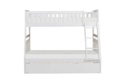 Homelegance Twin Full Bunk Bed with Twin Trundle in Chic White B2053TFW-1-R