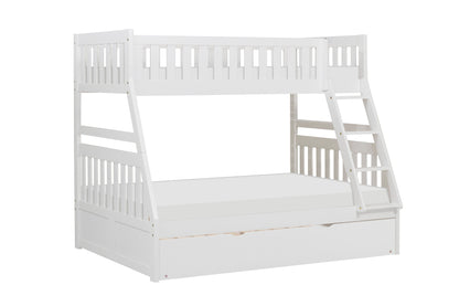 Homelegance Twin Full Bunk Bed with Twin Trundle in Chic White B2053TFW-1-R