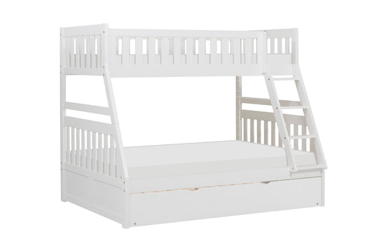 Homelegance Twin Full Bunk Bed with Twin Trundle in Chic White B2053TFW-1-R