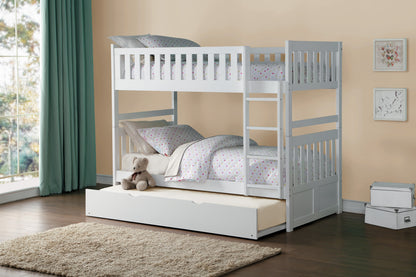 Homelegance Galen Twin Twin Bunk Bed with Twin Trundle White B2053W-1-R