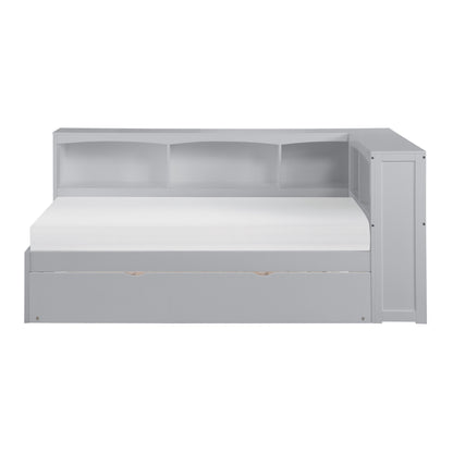 Homelegance Twin Bookcase Corner Bed with Twin Trundle Gray B2063BC-1BCR