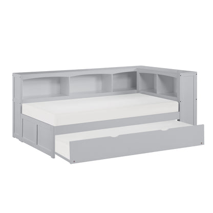 Homelegance Twin Bookcase Corner Bed with Twin Trundle Gray B2063BC-1BCR