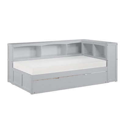 Homelegance Twin Bookcase Corner Bed with Twin Trundle Gray B2063BC-1BCR