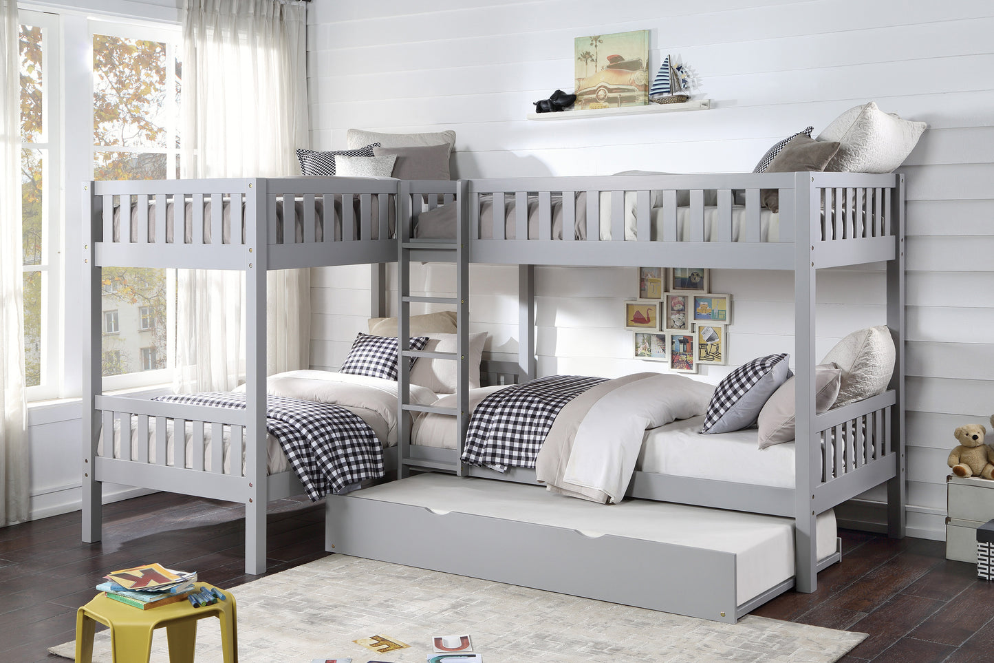Homelegance Corner Bunk Bed with Twin Trundle Gray Orion B2063CN-1R