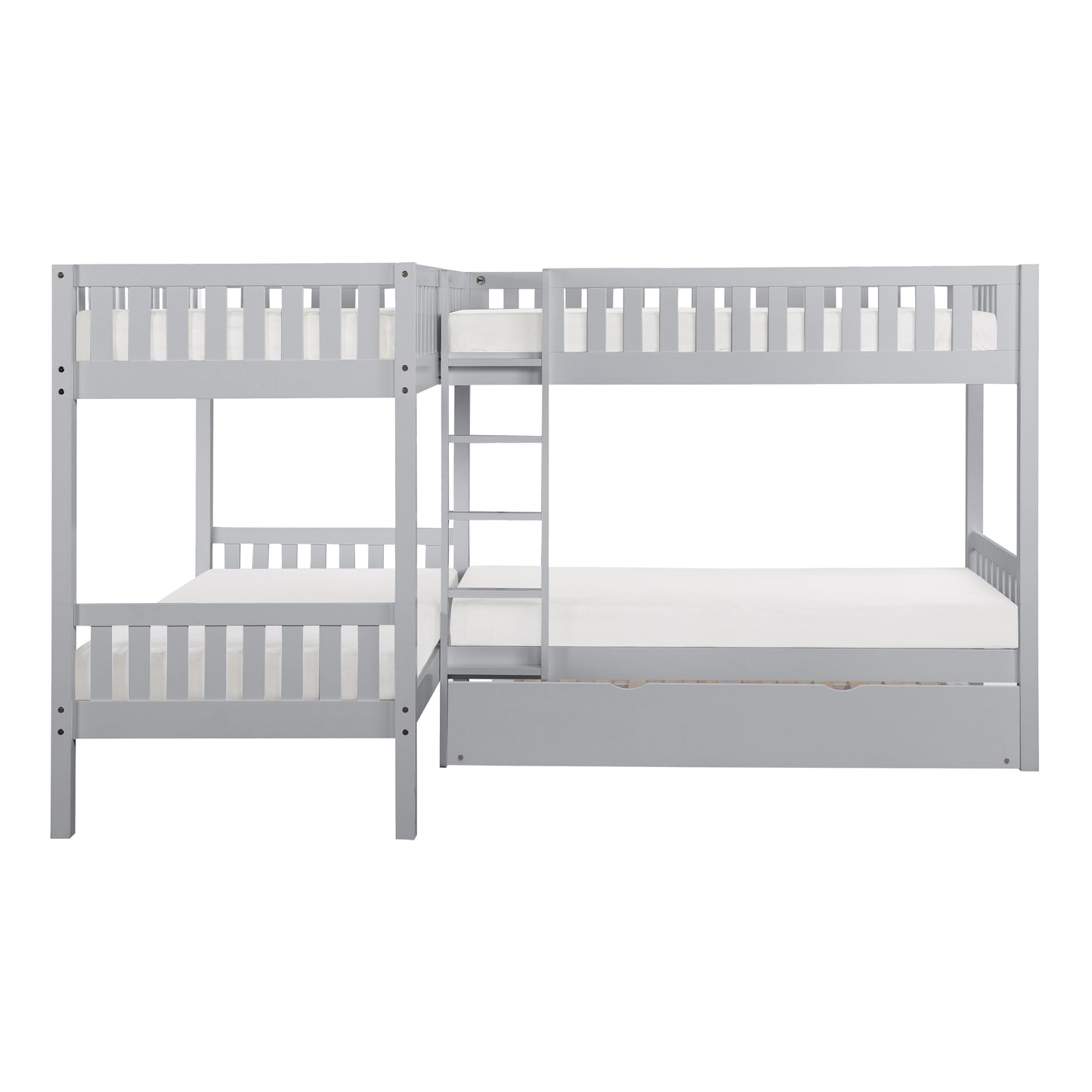 Homelegance Corner Bunk Bed with Twin Trundle Gray Orion B2063CN-1R