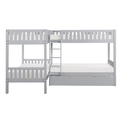 Homelegance Corner Bunk Bed with Twin Trundle Gray Orion B2063CN-1R