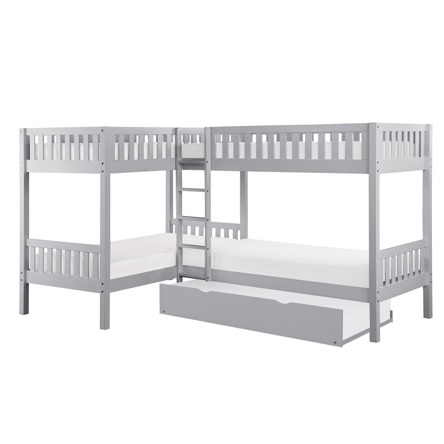 Homelegance Corner Bunk Bed with Twin Trundle Gray Orion B2063CN-1R