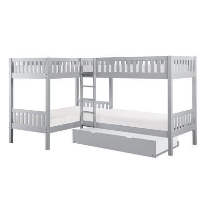 Homelegance Corner Bunk Bed with Twin Trundle Gray Orion B2063CN-1R