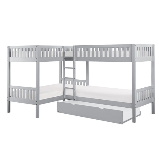 Homelegance Corner Bunk Bed with Twin Trundle Gray Orion B2063CN-1R