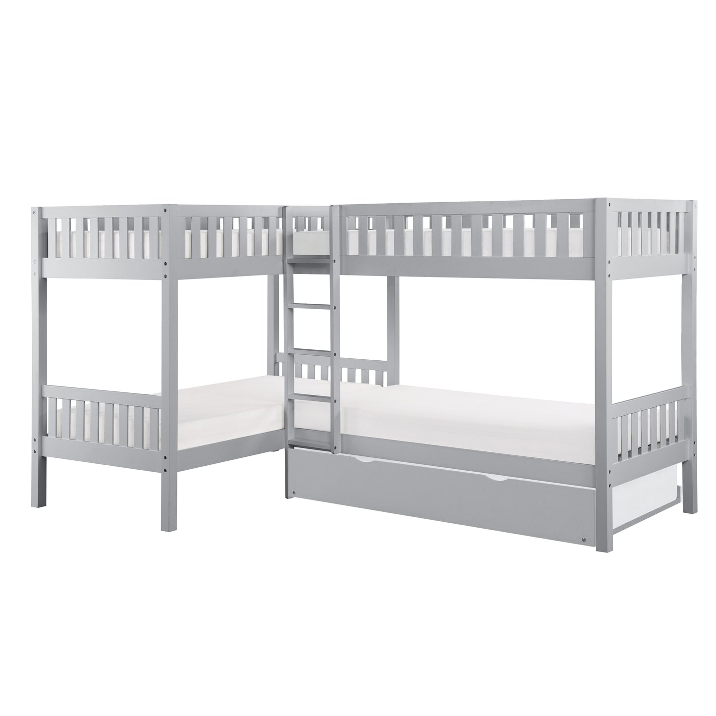 Homelegance Corner Bunk Bed with Twin Trundle Gray Orion B2063CN-1R