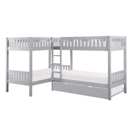 Homelegance Corner Bunk Bed with Twin Trundle Gray Orion B2063CN-1R