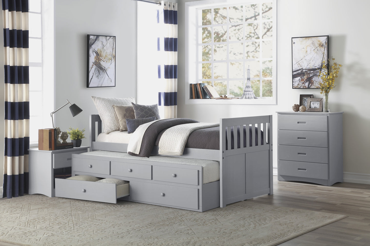 Homelegance Orion Twin Twin Trundle Bed Gray with Storage Drawers B2063PR-1