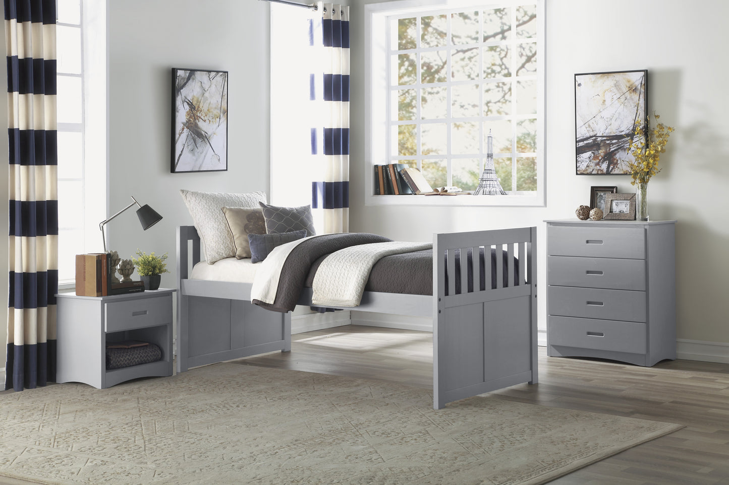 Homelegance Orion Twin Twin Trundle Bed Gray with Storage Drawers B2063PR-1