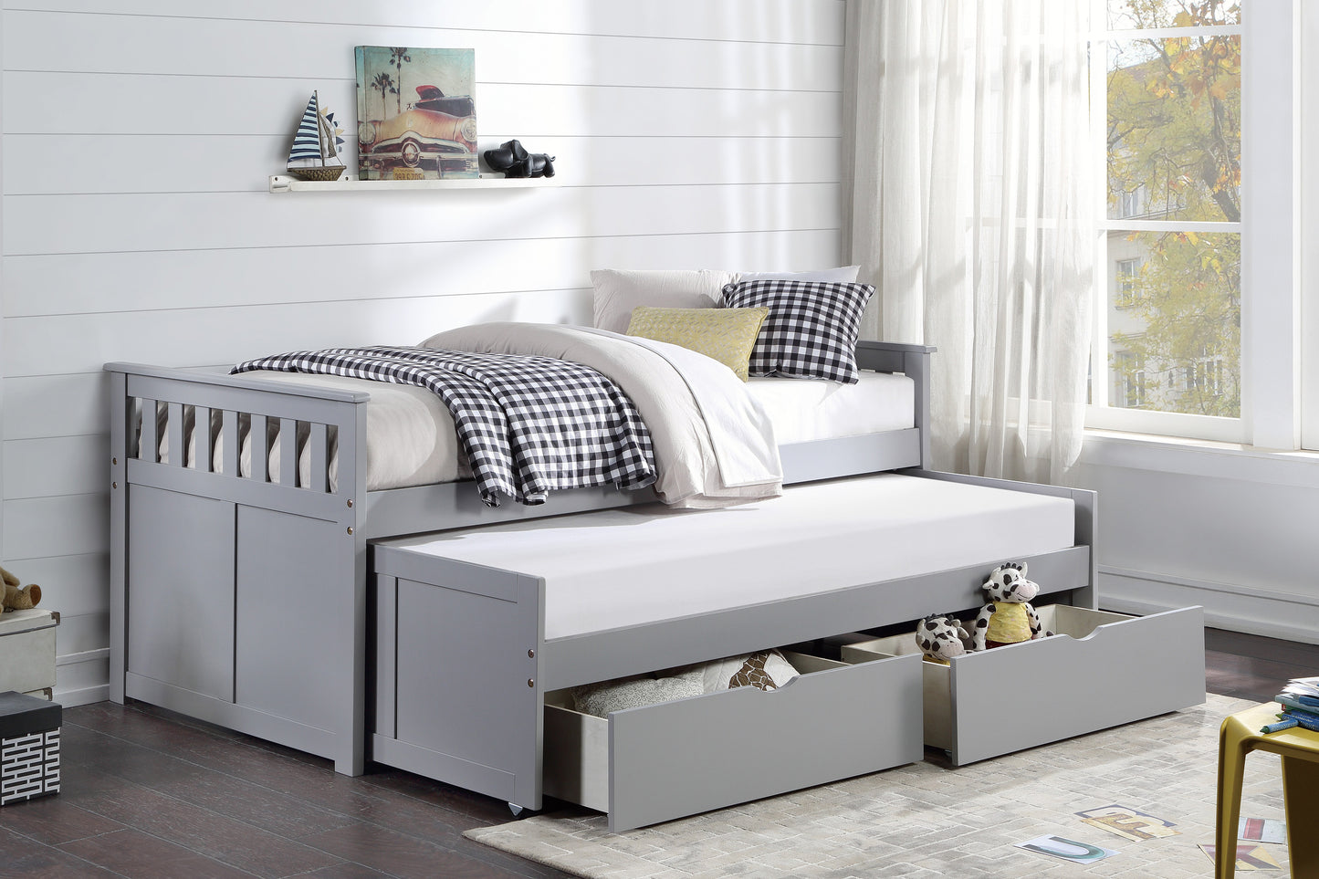 Homelegance Twin Twin Bed with Storage Boxes Gray Orion B2063RT-1T