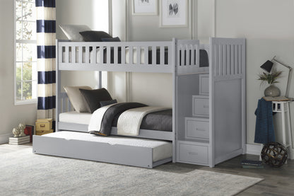 Homelegance Twin Twin Step Bunk Bed with Twin Trundle Gray B2063SB-1-R