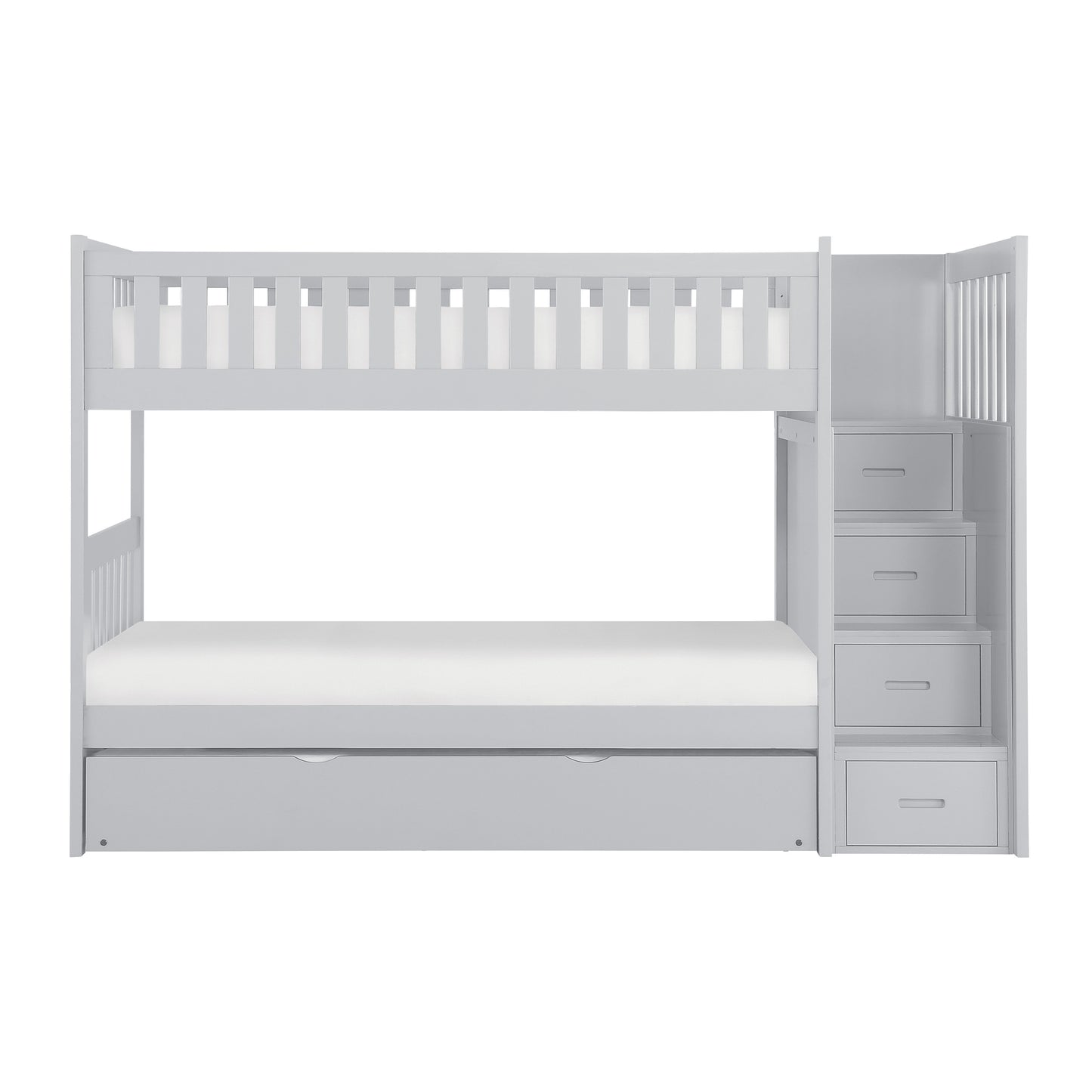 Homelegance Twin Twin Step Bunk Bed with Twin Trundle Gray B2063SB-1-R