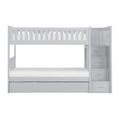 Homelegance Twin Twin Step Bunk Bed with Twin Trundle Gray B2063SB-1-R