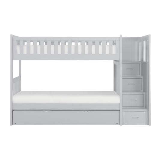 Homelegance Twin Twin Step Bunk Bed with Twin Trundle Gray B2063SB-1-R