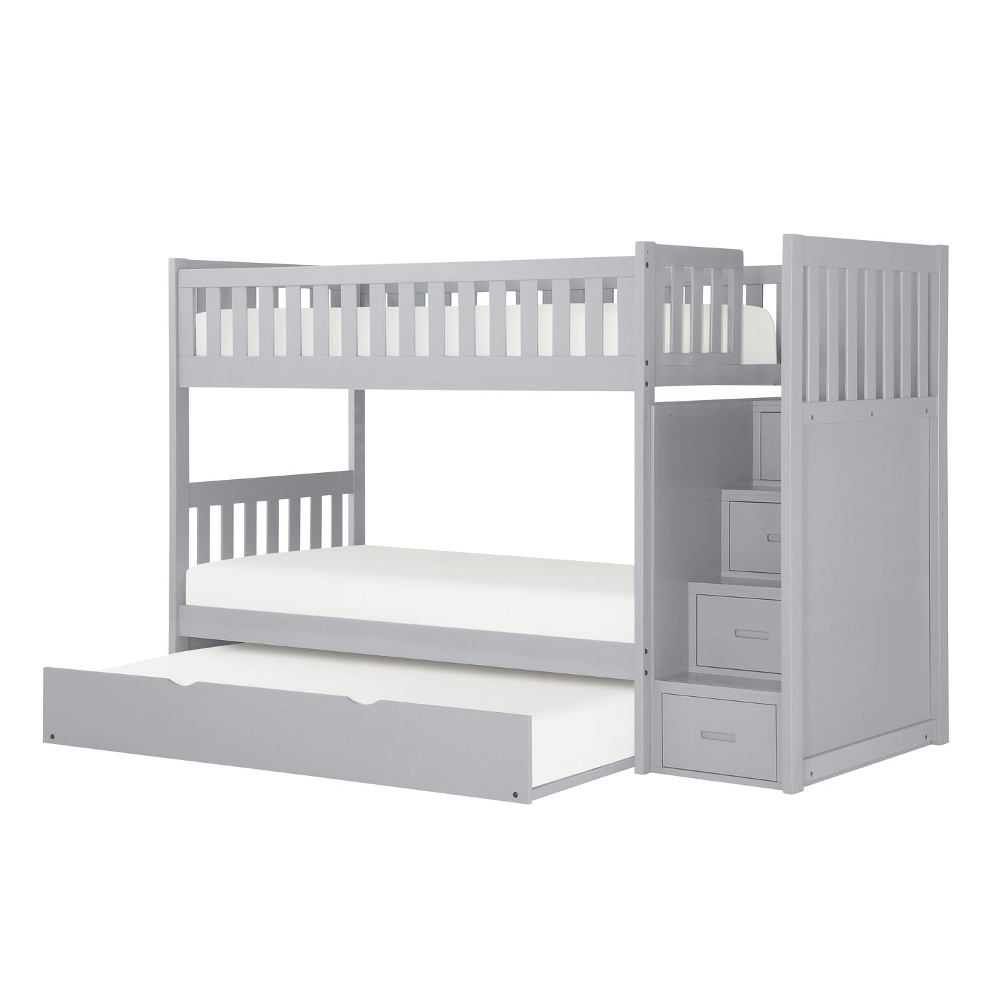 Homelegance Twin Twin Step Bunk Bed with Twin Trundle Gray B2063SB-1-R