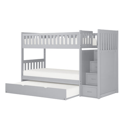 Homelegance Twin Twin Step Bunk Bed with Twin Trundle Gray B2063SB-1-R