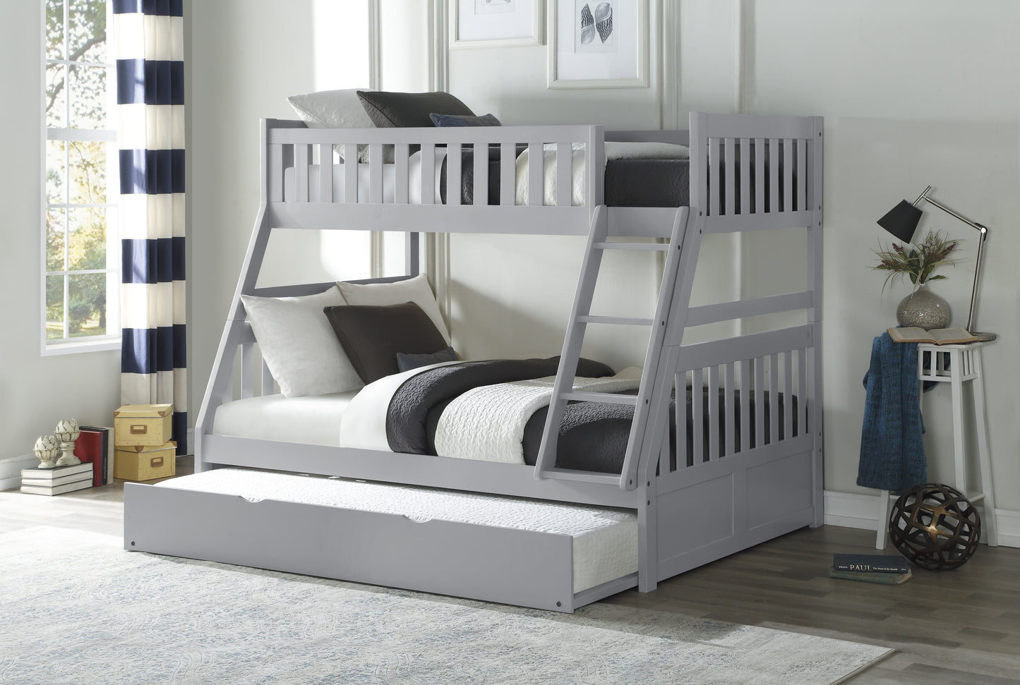 Homelegance Orion Twin Full Bunk Bed with Twin Trundle Gray B2063TF-1-R