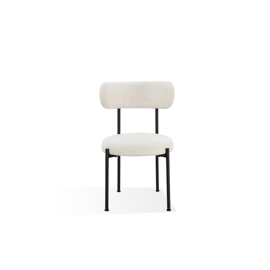 Modus Aere Boucle Upholstered Metal Leg Dining Chair in Ivory and Black